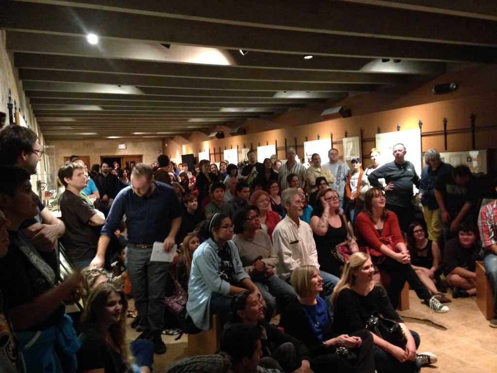 the rapt crowd at Texas State Cemetery (when we had to move indoors due to RL Stine fanpeople—'we' being Amelia Gray, Owen Egerton, Lindsay Hunter, and Carson Mell)